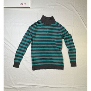 Womens gray/teal striped long sleeve turtle neck sweater, size XS